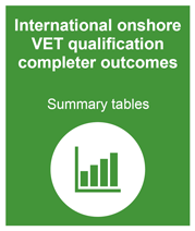 Green box with link to the international onshore VET qualification completer outcomes summary tables